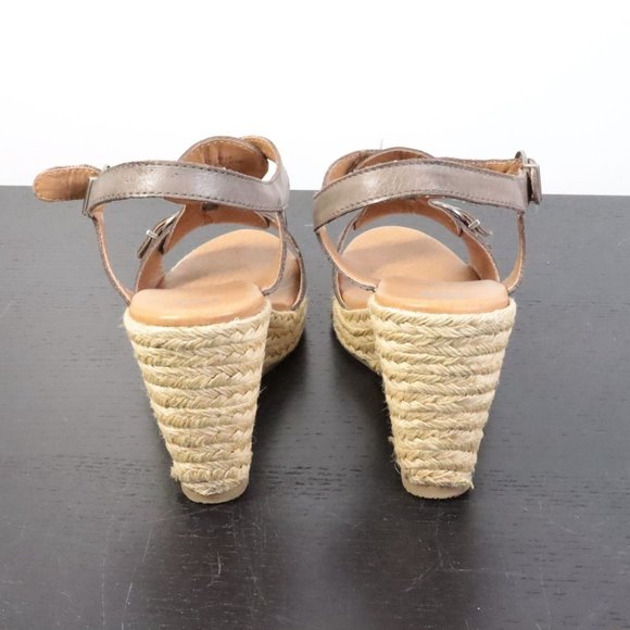 Audrey Brooke Women's 8 Briona Leather Espedrilles Wedge Open Toe Heels - Picture 6 of 11